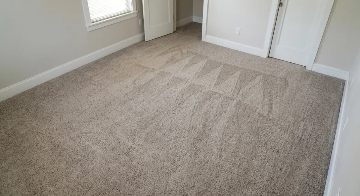 Same London living-room carpet after professional hot-water extraction, with stains removed and pile lifted